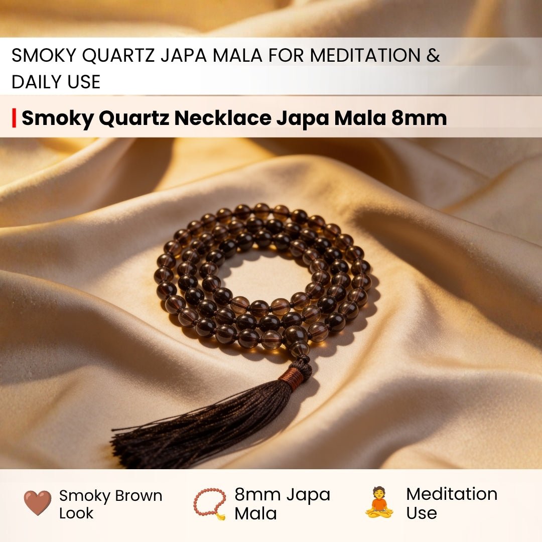 Smokey Smoky Quartz Necklace Japamala 108 + 1 Bead (Knotted) - plusvalueindia