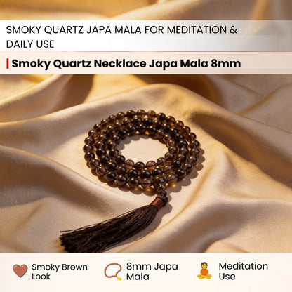 Smokey Smoky Quartz Necklace Japamala 108 + 1 Bead (Knotted) - plusvalueindia