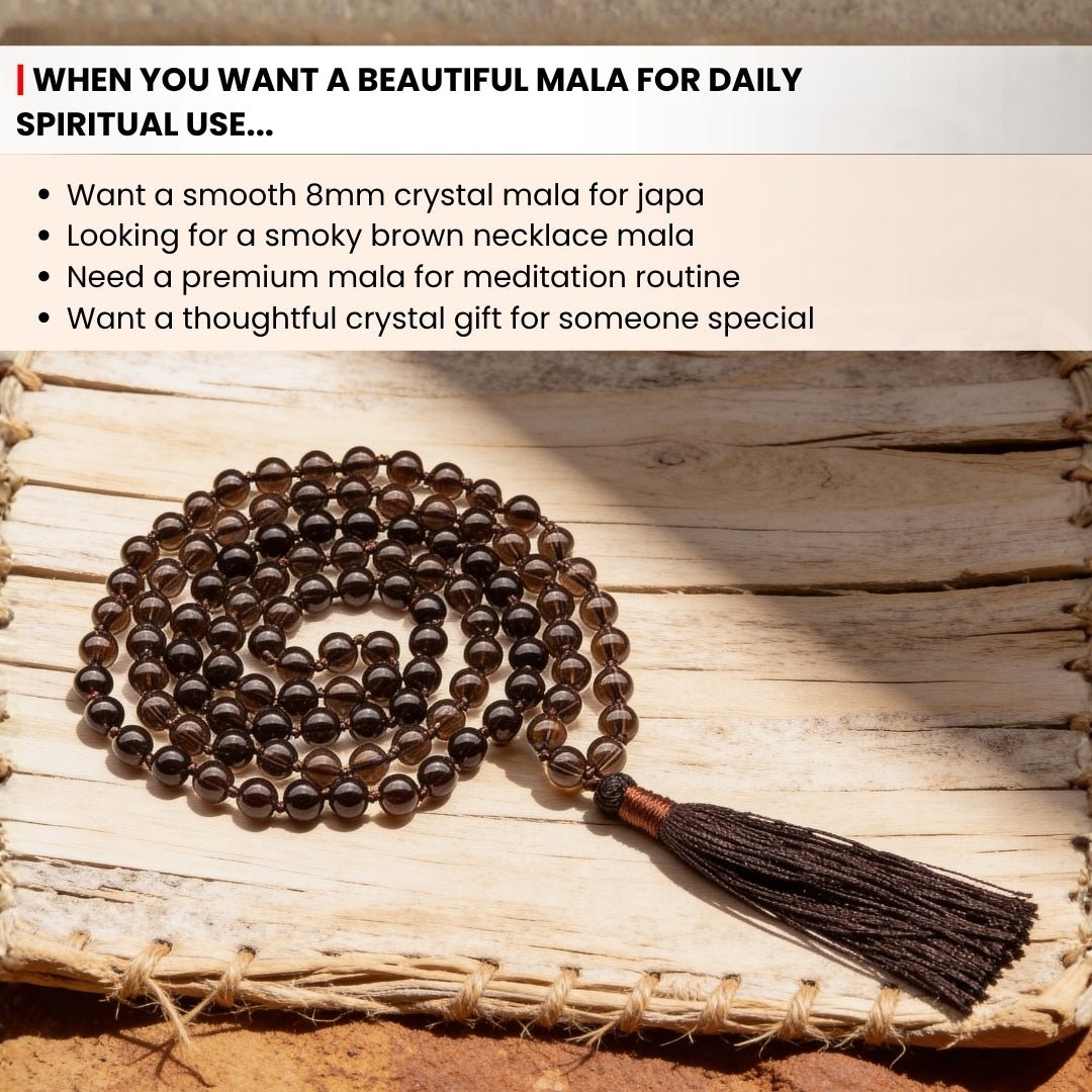 Smokey Smoky Quartz Necklace Japamala 108 + 1 Bead (Knotted) - plusvalueindia