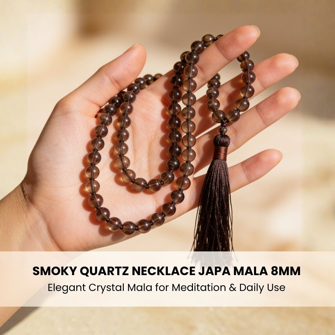 Smokey Smoky Quartz Necklace Japamala 108 + 1 Bead (Knotted) - plusvalueindia