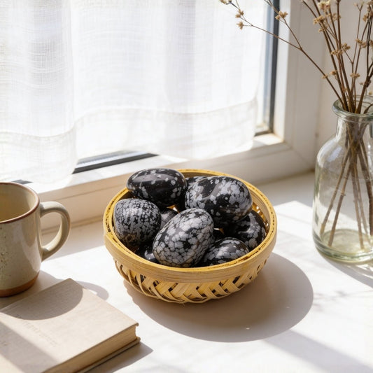 Snowflake Obsidian Tumbled Stone Pebbles for protection & grounding