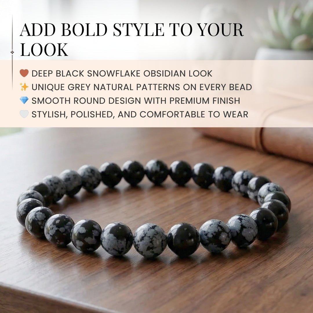 Snowflakes Obsidian Bracelet - Stone of Purity - plusvalueindia