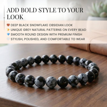 Snowflakes Obsidian Bracelet - Stone of Purity - plusvalueindia