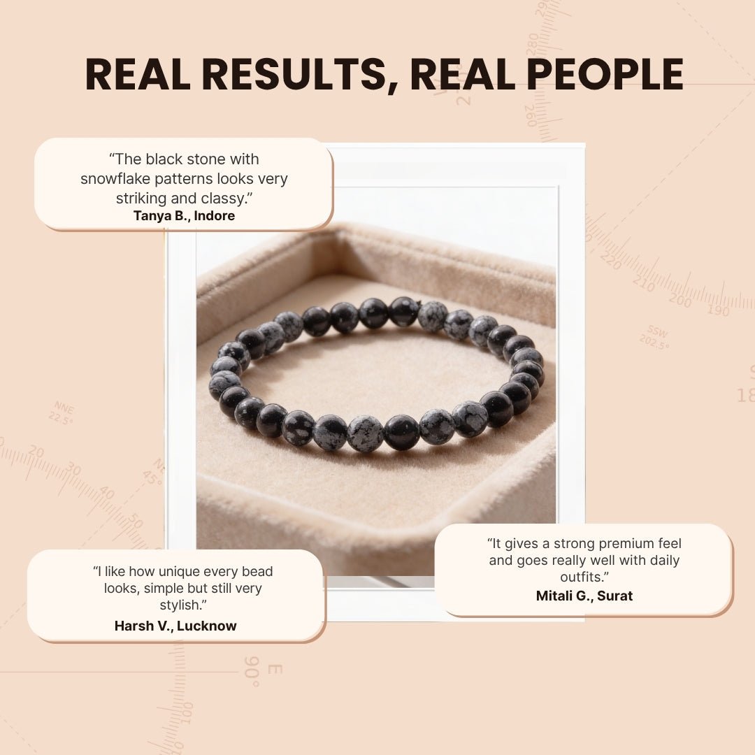 Snowflakes Obsidian Bracelet - Stone of Purity - plusvalueindia