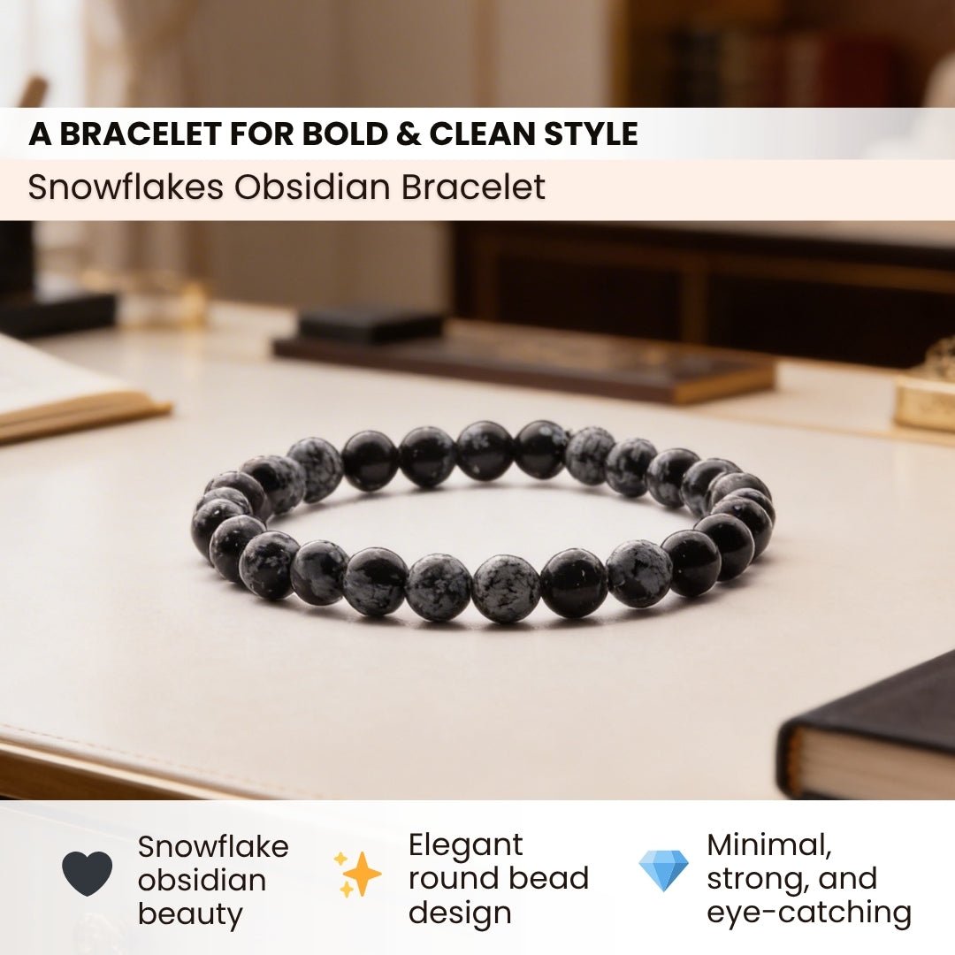 Snowflakes Obsidian Bracelet - Stone of Purity - plusvalueindia
