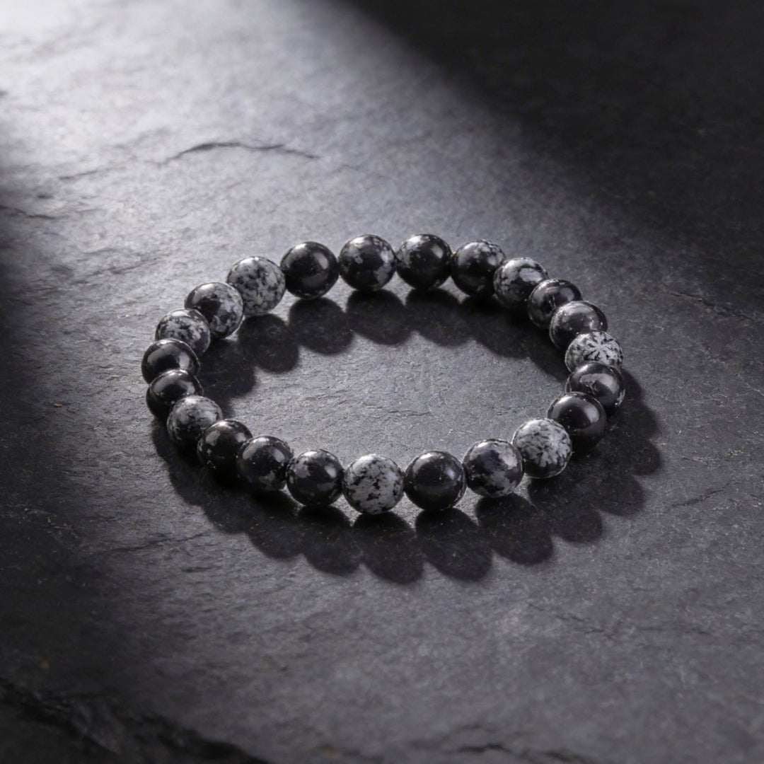 Snowflakes Obsidian Bracelet - Stone of Purity - plusvalueindia