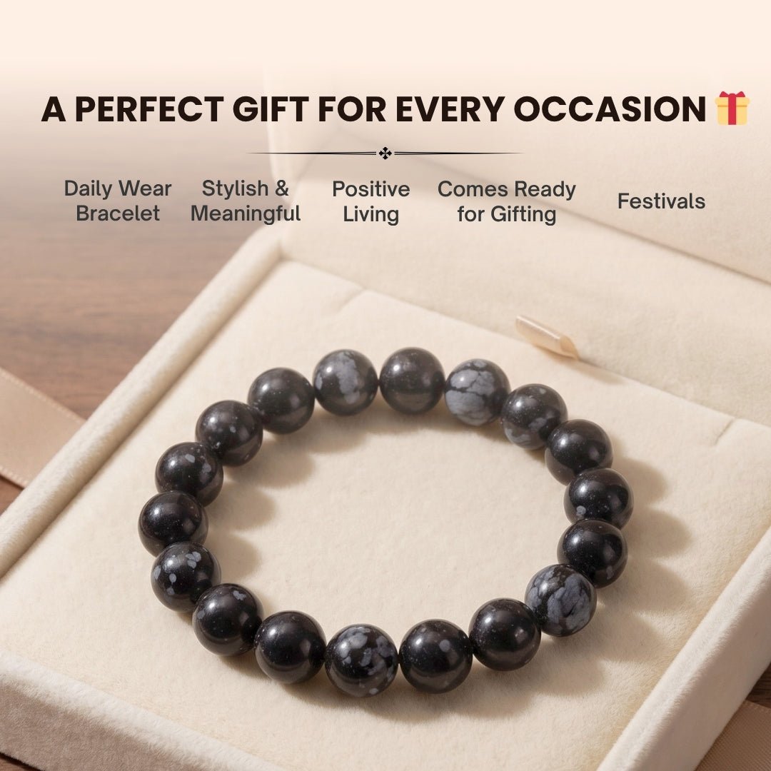 Snowflakes Obsidian Bracelet - Stone of Purity - plusvalueindia