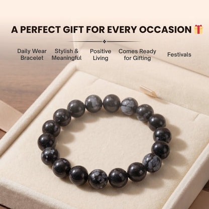 Snowflakes Obsidian Bracelet - Stone of Purity - plusvalueindia
