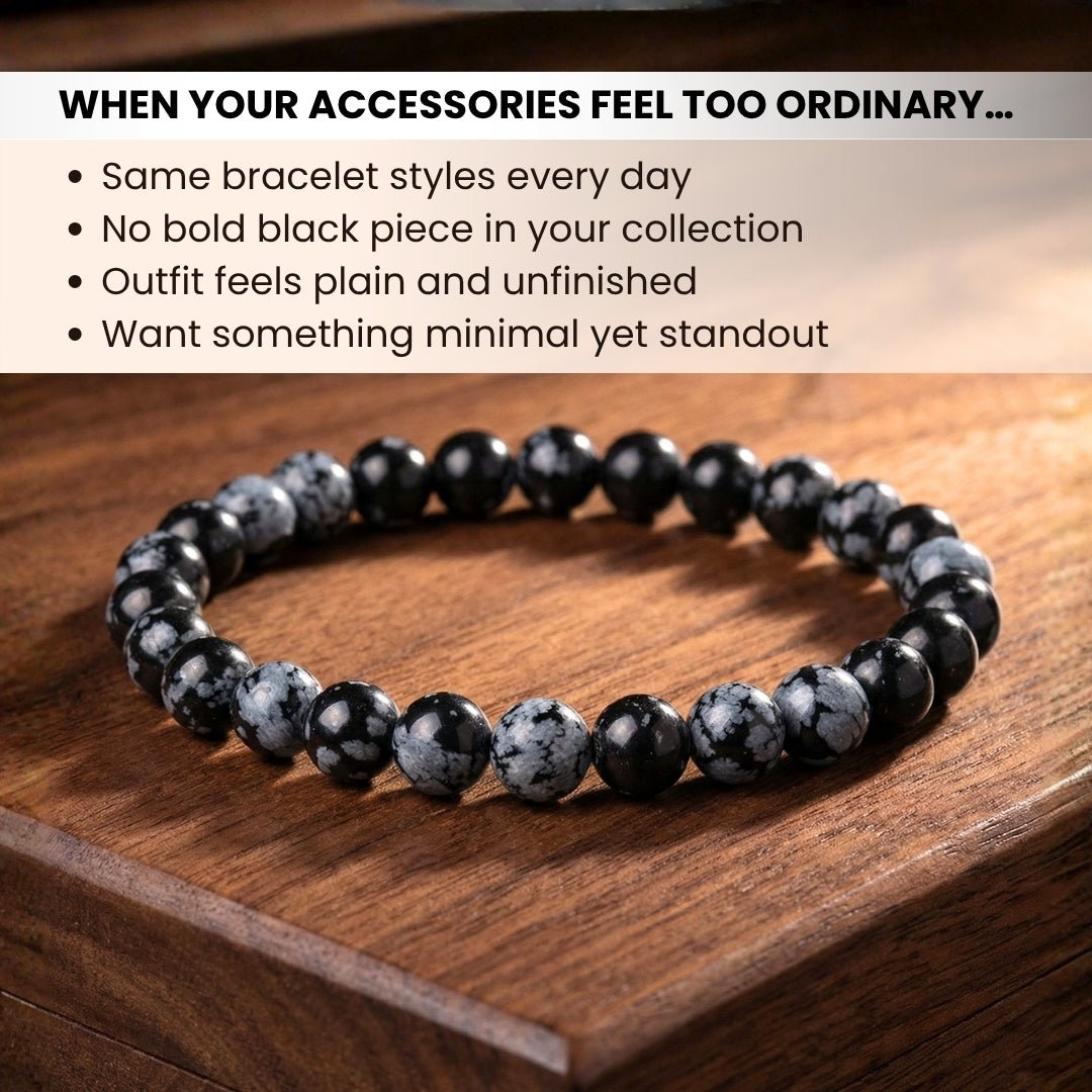Snowflakes Obsidian Bracelet - Stone of Purity - plusvalueindia