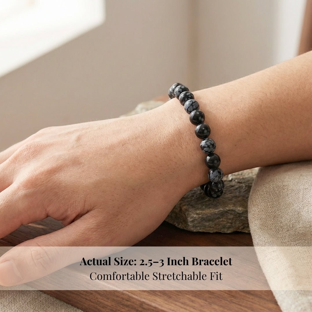 Snowflakes Obsidian Bracelet - Stone of Purity - plusvalueindia