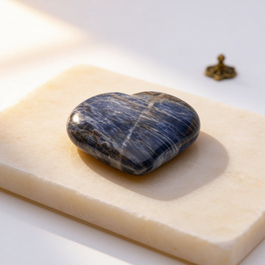 Hand-carved natural Sodalite heart-shaped puffy palm stone crystal