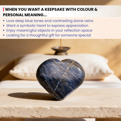 Smooth rounded curves and symmetrical puffy heart carving highlighting vitreous polish and ergonomic finish