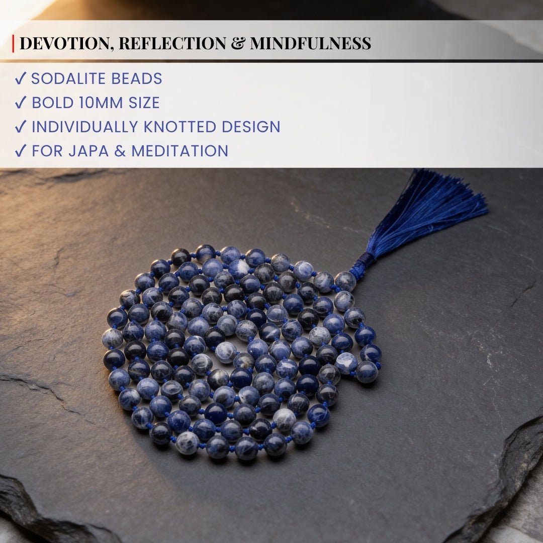 Traditional durable hand-knotted thread construction securing each substantial 10 mm Sodalite bead