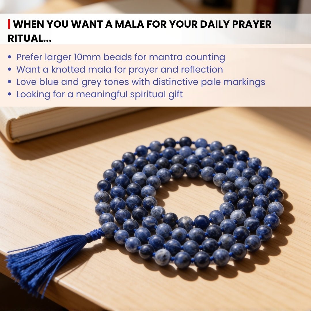 10 mm bead diameter scale measurement diagram for large-bead Sodalite japa mala