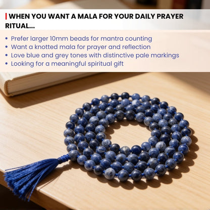 10 mm bead diameter scale measurement diagram for large-bead Sodalite japa mala