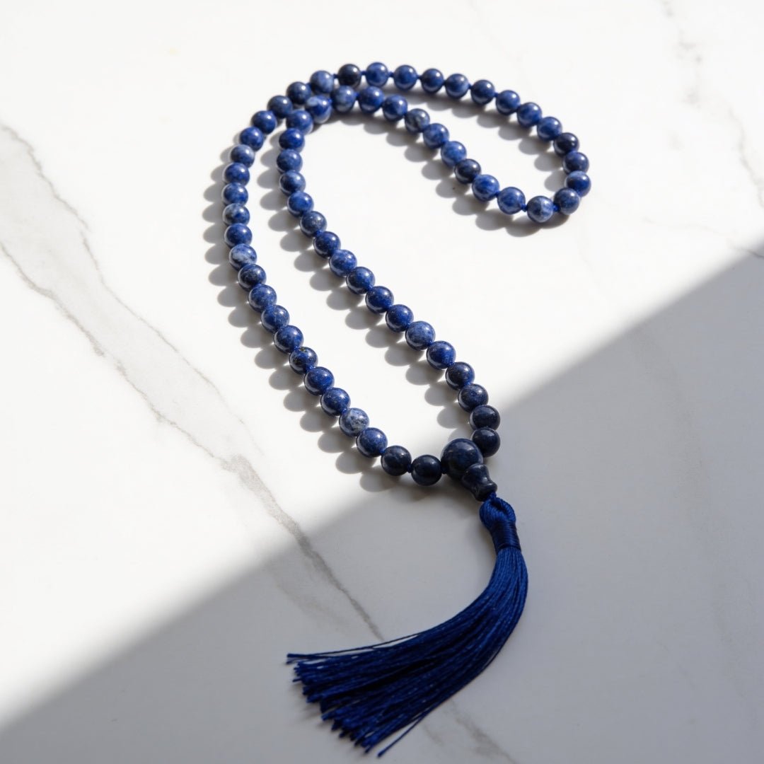 Natural Sodalite 8 mm gemstone japa mala necklace with 108 beads and tassel