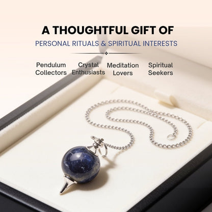 Sodalite ball pendulum hovering over yes-or-no dowsing mat for intuitive guidance and energetic testing