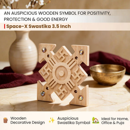 Space-X Swastika placed on a study desk for traditional Vastu use