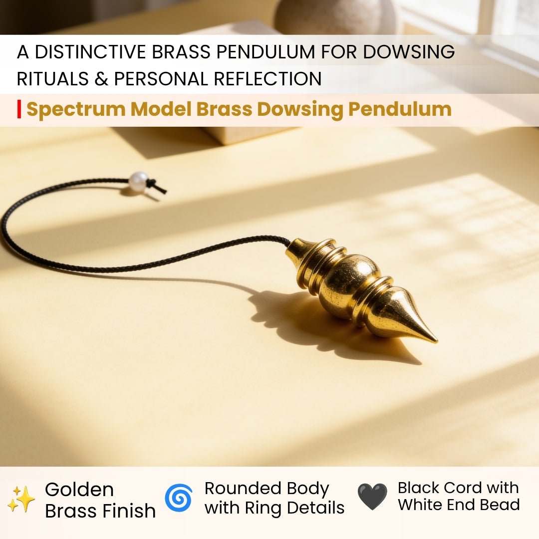 Close-up of Spectrum model brass pendulum showing precision-machined stepped ridges and pointed conical tip