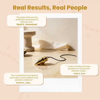 Spectrum model solid brass pendulum displayed beside drawstring protective velvet pouch and gift packaging