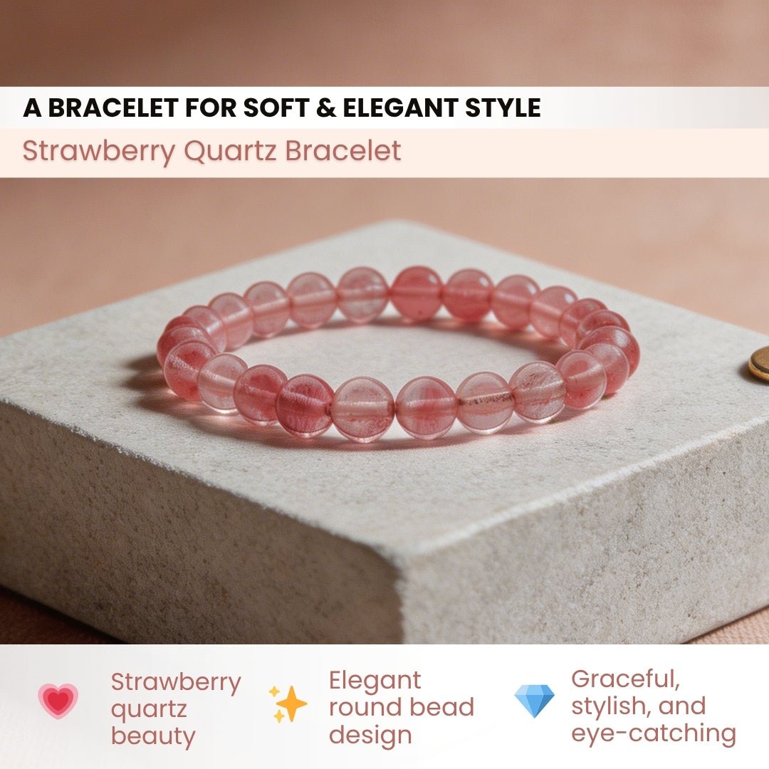 Strawberry Quartz Bracelet - 8mm Beads - plusvalueindia