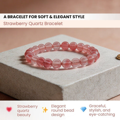 Strawberry Quartz Bracelet - 8mm Beads - plusvalueindia