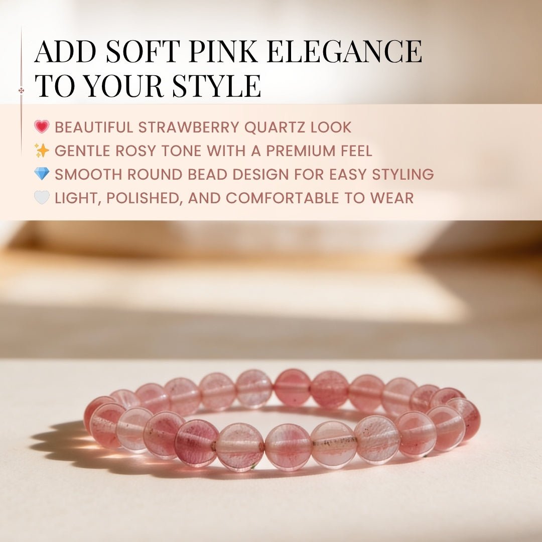 Strawberry Quartz Bracelet - 8mm Beads - plusvalueindia