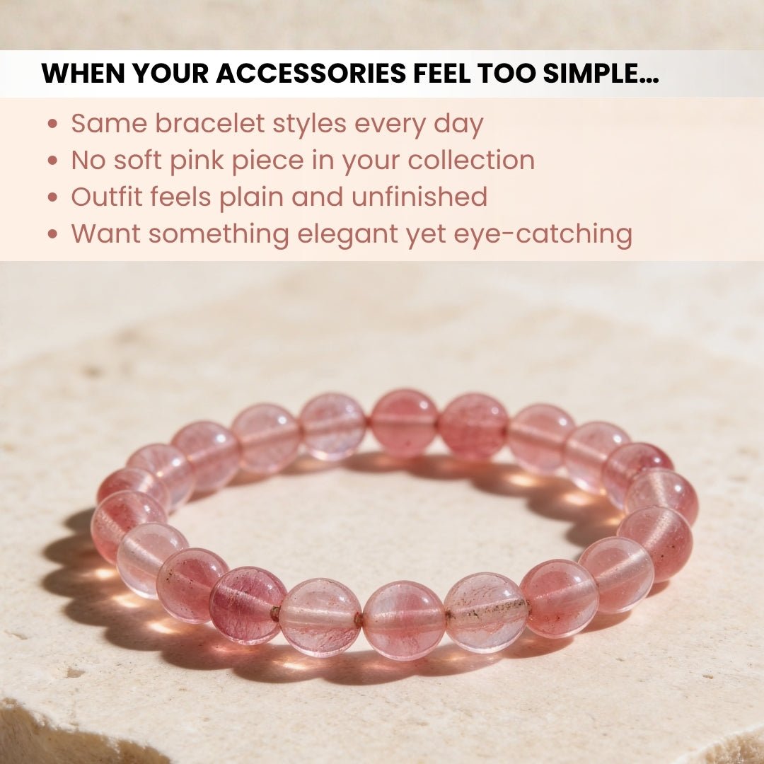 Strawberry Quartz Bracelet - 8mm Beads - plusvalueindia