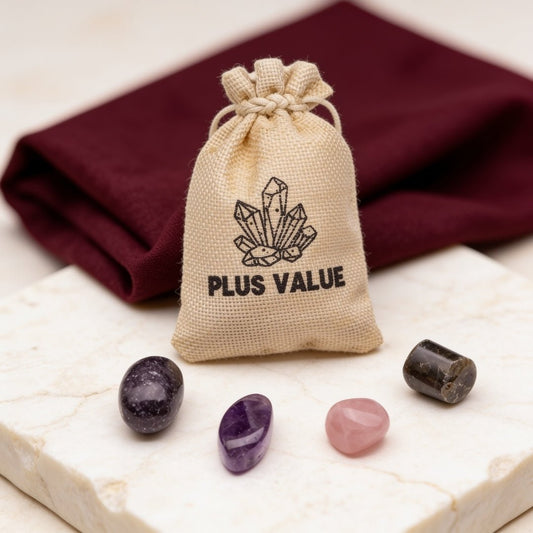 Stress and Calmness pocket crystal bag featuring soothing anxiety-relief tumbled gemstones in a drawstring pouch