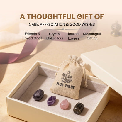 Stress and Calmness crystal bag placed on office work desk to promote focus, composure, and mindful breaks