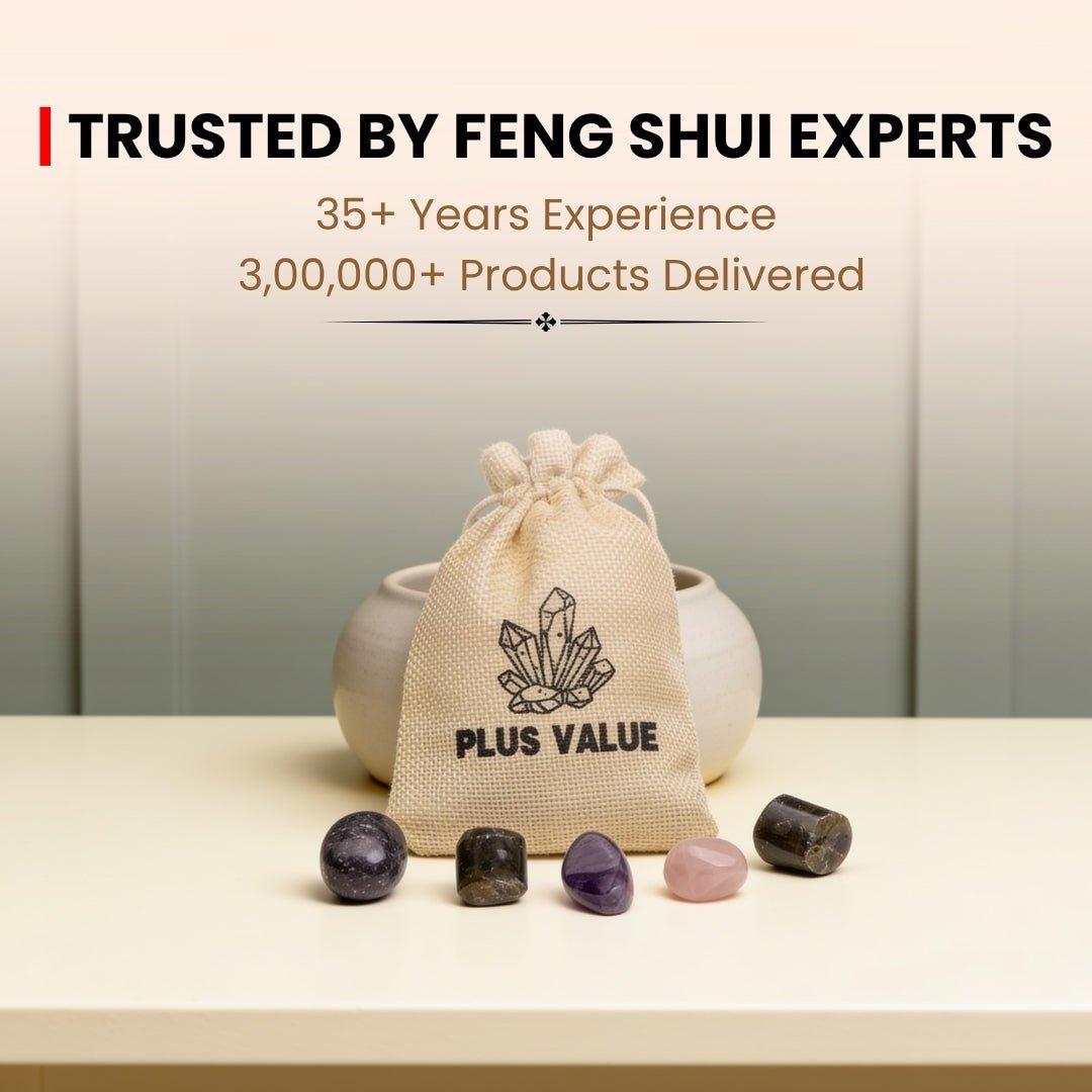 Stress-relief crystal set infographic highlighting Crown and Throat Chakra soothing, tension release, and emotional tranquility