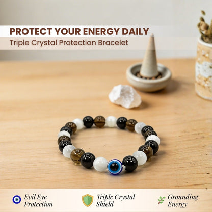 Strong Triple Protection Bracelet with Evil Eye - plusvalueindia