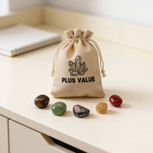 success crystal bag with five assorted tumbled stones
