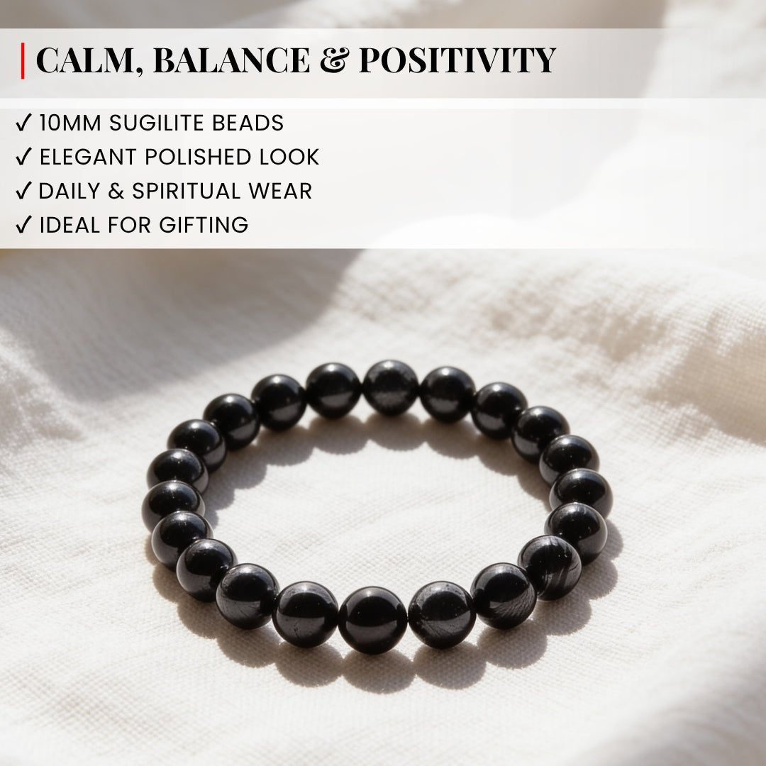 10 mm sugilite beads shown with a diameter measurement