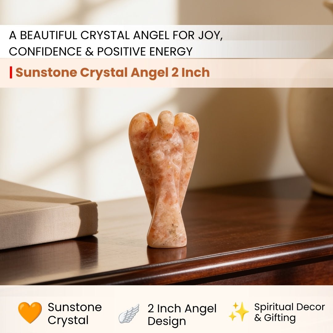 close-up of the hand-carved wings and form of the sunstone angel