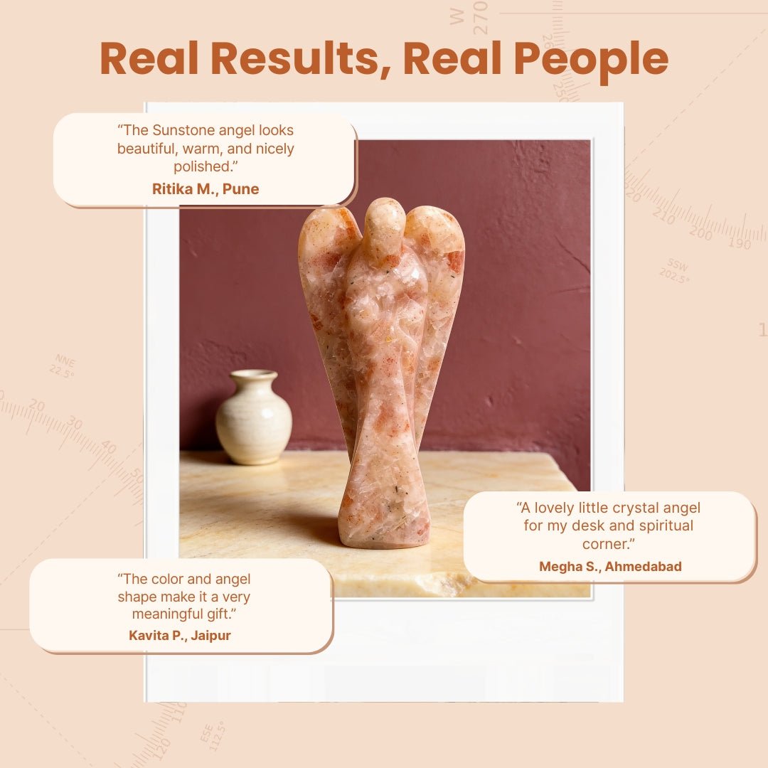 natural variations in the sunstone angel’s orange tone and pattern