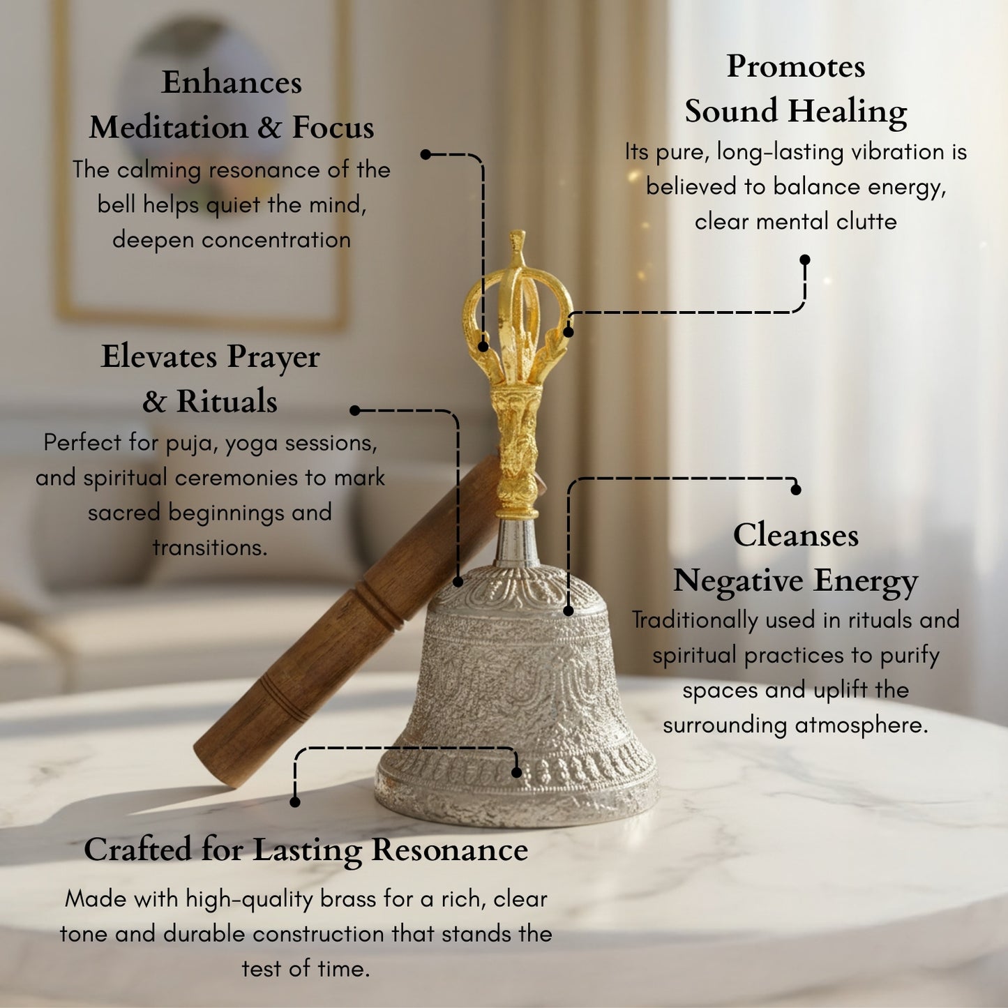 Tibetan Om Bell – For Mental Peace, Space Purification, and Positive Vibrations - plusvalueindia