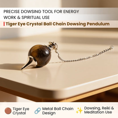 close-up of the rounded tiger eye crystal pendulum body