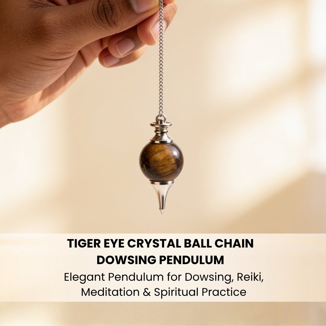 tiger eye pendulum measuring 1.5 × 1 inch and weighing 14 g