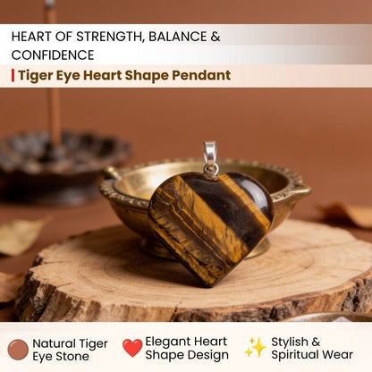 close-up of the polished tiger eye heart pendant surface