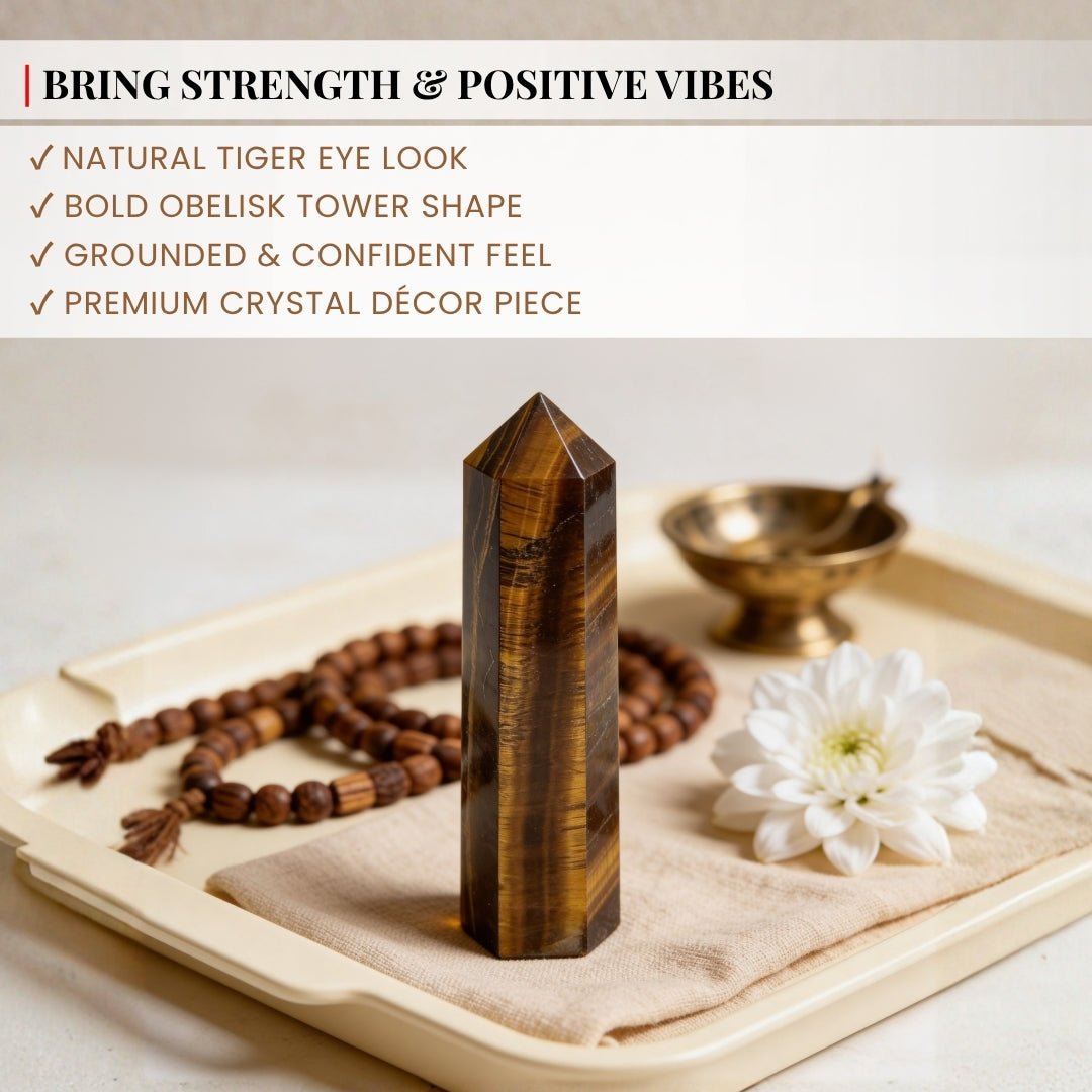 Tiger Eye Obelisk Tower Points Jumbo Wand - Crystal/Reiki/Chakra Healing - plusvalueindia
