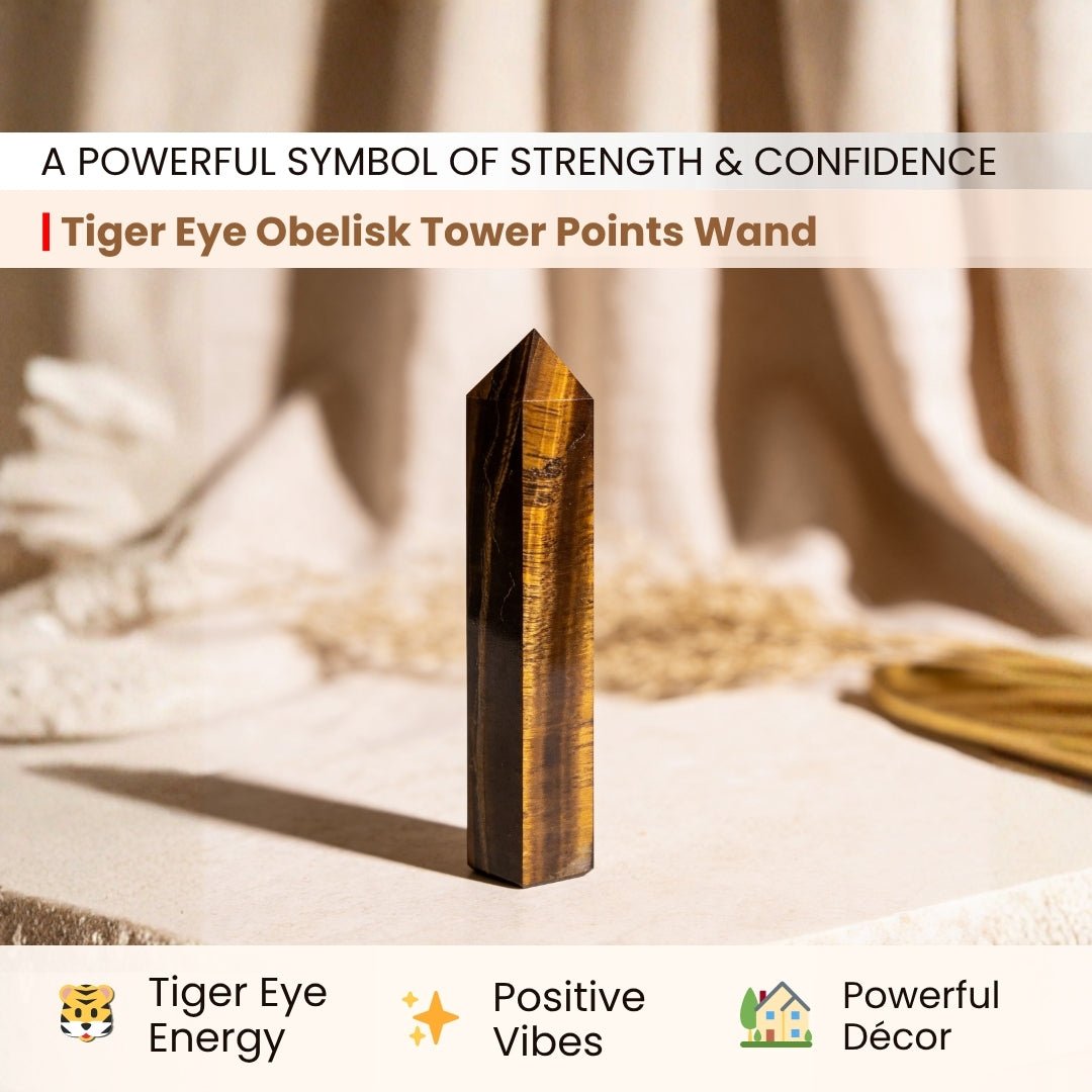 Tiger Eye Obelisk Tower Points Jumbo Wand - Crystal/Reiki/Chakra Healing - plusvalueindia