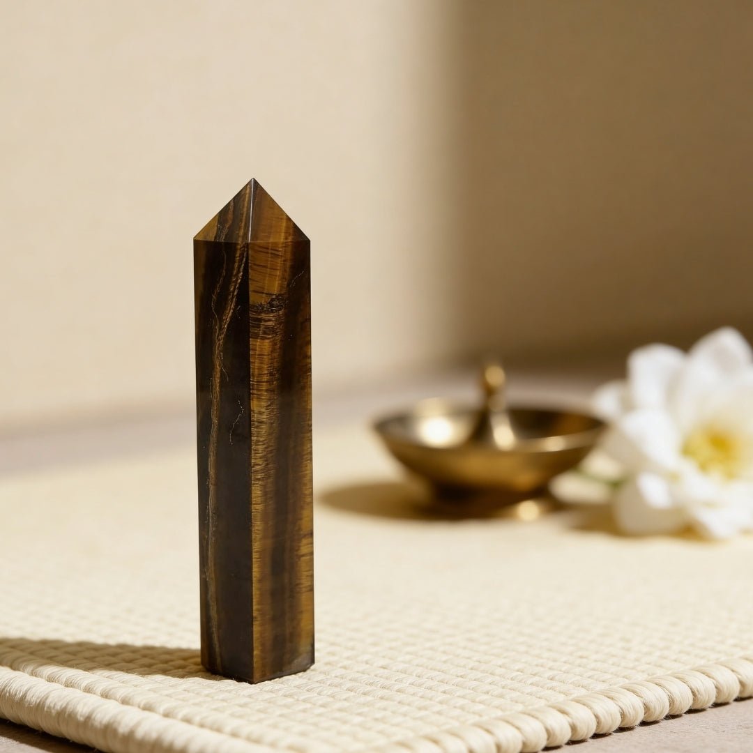 Tiger Eye Obelisk Tower Points Jumbo Wand - Crystal/Reiki/Chakra Healing - plusvalueindia