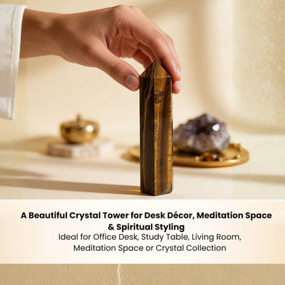 Tiger Eye Obelisk Tower Points Jumbo Wand - Crystal/Reiki/Chakra Healing - plusvalueindia