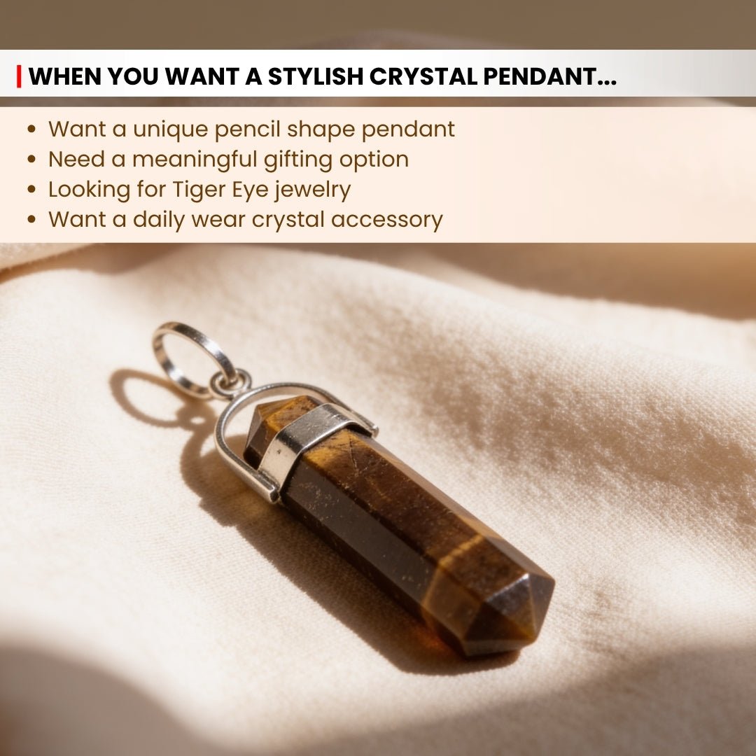 pointed pencil shape of the polished tiger eye pendant