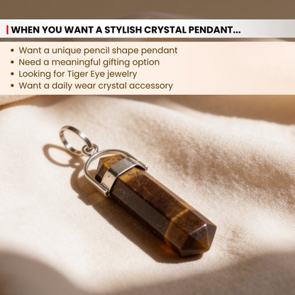 pointed pencil shape of the polished tiger eye pendant