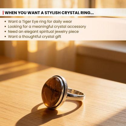 tiger eye crystal setting and mixed-metal ring band