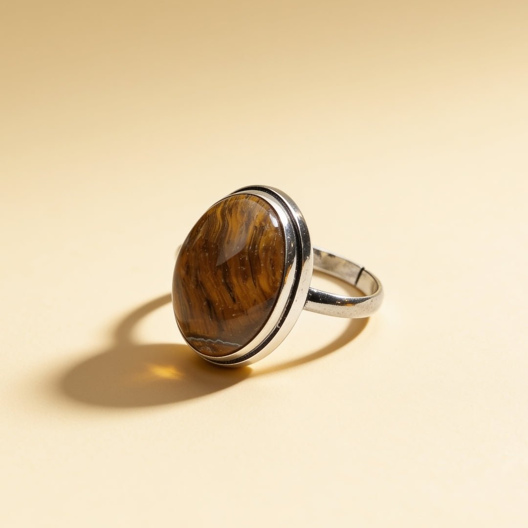 natural tiger eye crystal ring with mixed-metal band