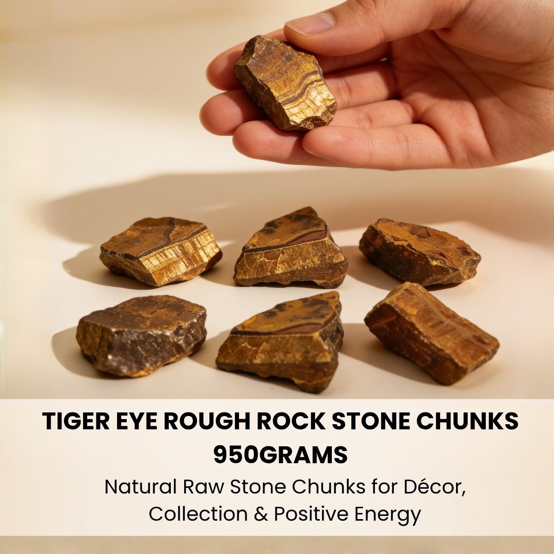 Tiger Eye raw rock chunks with an approximate total weight of 950 grams