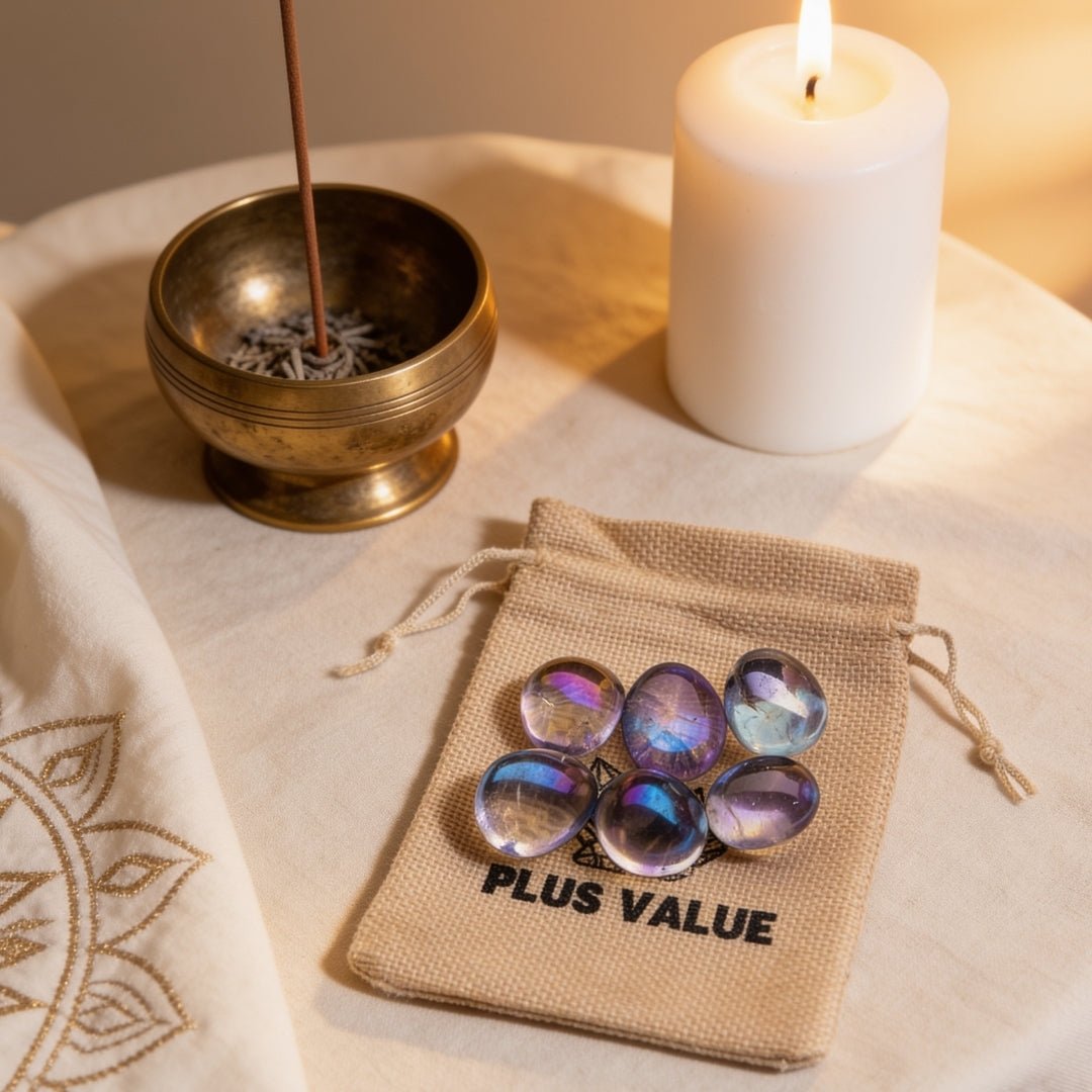 Titanium Aura Quartz Blue Firing Tumbled Stone Pebbles - plusvalueindia